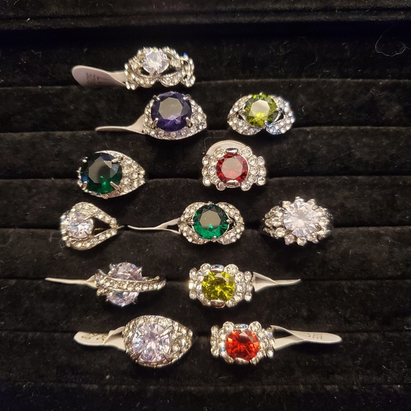 Lot of 12pcs high shine cz stone ring white gold plated - Picture 2 of 2